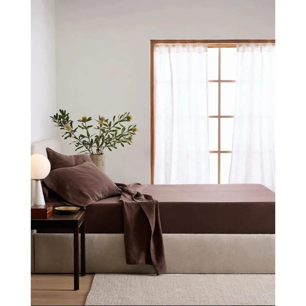 Quince European Linen Sheet Set ESPRESSO Full Size 4 Piece NEW $174 Retail